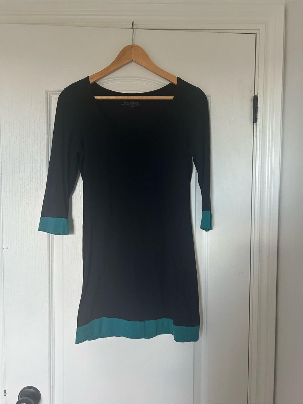 le chateau Black Shift Dress with Teal Accents